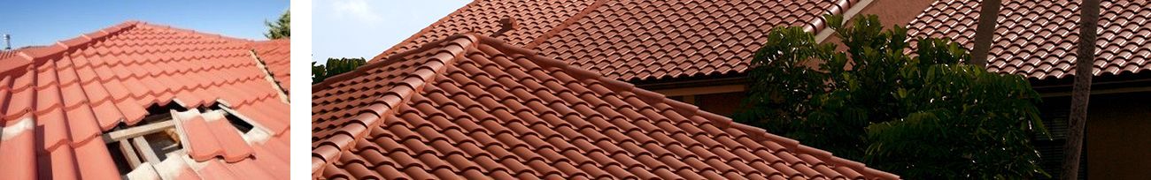 Close up of roof tiles and Florida condominium tile roof.